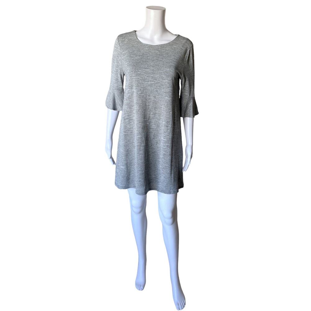 BCBGeneration Shift Dress Womens Small Gray Speckled Bell Sleeve Keyhole Back